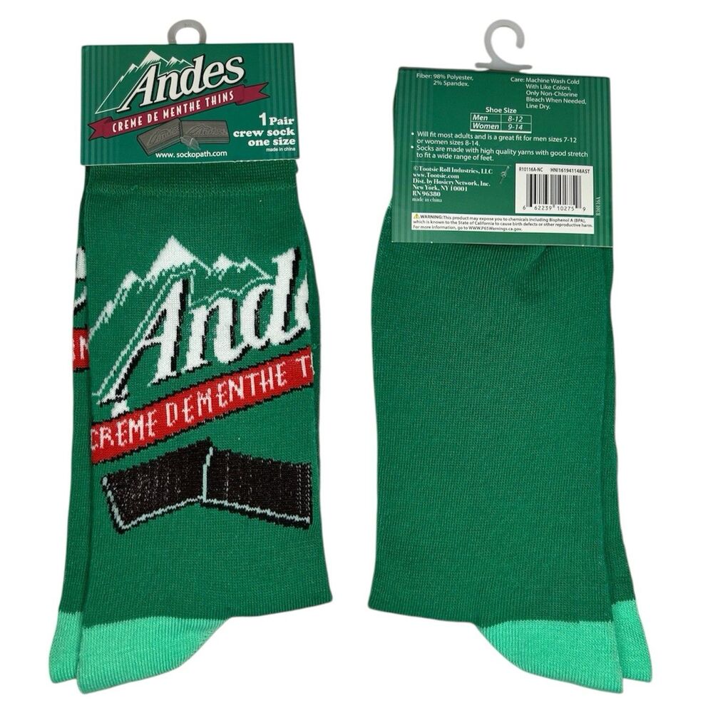 1x Andes Mints Novelty Crew Socks Adult Set One Size